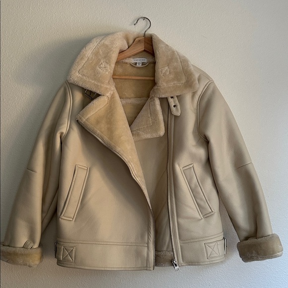 Topshop Faux Leather Shearling Aviator Biker Jacket - Picture 3 of 5